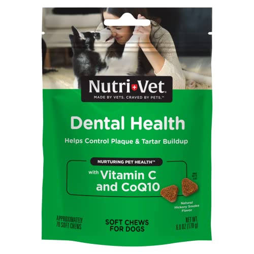 Nutri-Vet Dental Health Soft Chews for Dogs - Helps Control Plaque and Tartar Buildup - Natural Hickory Smoke Flavor - 70 Count - 6 oz