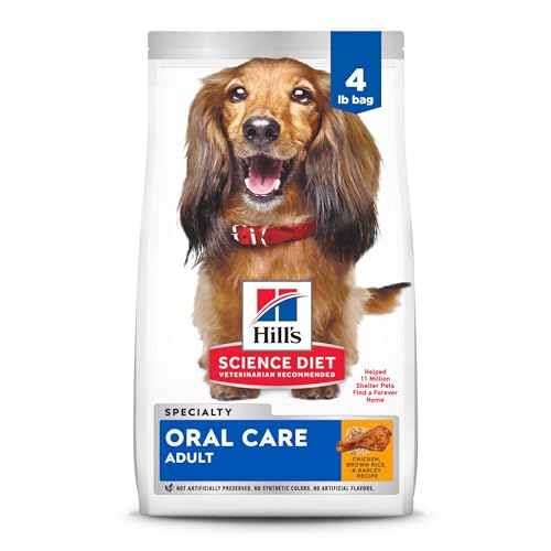 Hill's Science Diet Oral Care, Adult 1-6, Plaque & Tartar Buildup Support, Dry Dog Food, Chicken, Rice, & Barley, 4 lb Bag