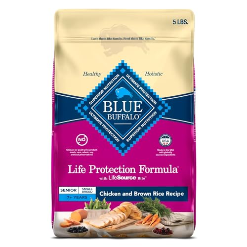 Blue Buffalo Life Protection Formula Small Breed Senior Dry Dog Food, Supports Joint Health and Immunity, Made with Natural Ingredients, Chicken & Brown Rice Recipe, 5-lb Bag
