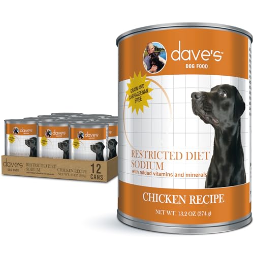 Dave's Pet Food Restricted Sodium Diet for Dogs, Chicken Pate Recipe, 12.5 oz Canned Dog Food, Case of 12