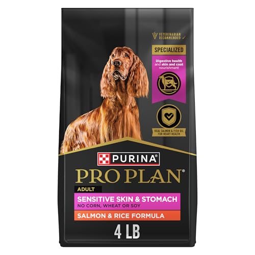 Purina Pro Plan Sensitive Skin and Stomach Dog Food Dry, Adult Salmon & Rice Formula, Digestive Health - 4 lb. Bag