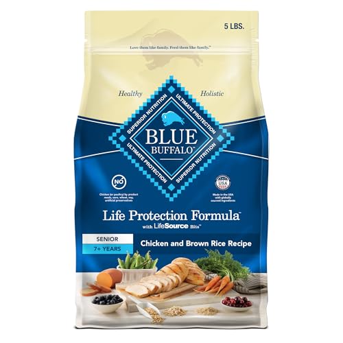 Blue Buffalo Life Protection Formula Senior Dry Dog Food, Supports Joint Health and Mobility, Made with Natural Ingredients, Chicken & Brown Rice Recipe, 5-lb. Bag