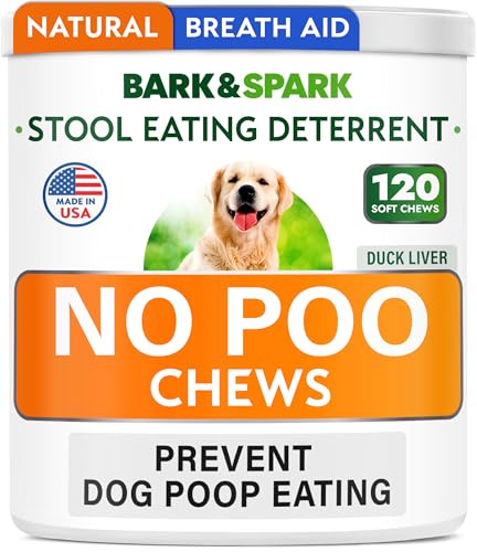 BARK&SPARK No Poo Chews for Dogs - Coprophagia & Stool Eating Deterrent with Probiotics, Digestive Enzymes & Breath Aid Support - Stop Dog Poop Eating - Made in USA - 120 Soft Chews - Duck Liver