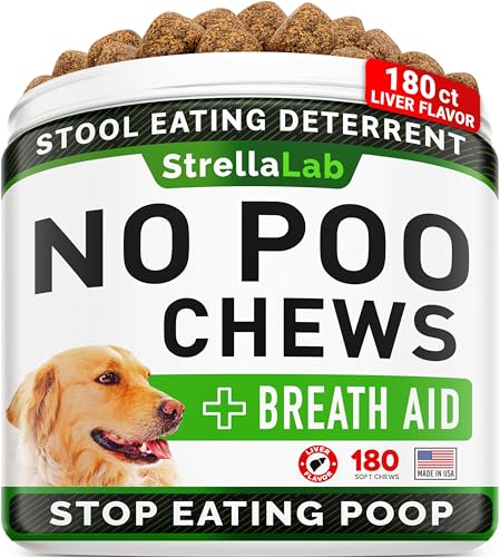 STRELLALAB No Poo Treats for Dogs - Coprophagia Stool Eating Deterrent - No Poop Eating for Dogs - Digestive Enzymes - Gut Health & Immune Support - Stop Eating Poop - Poultry Flavor 180 Chews