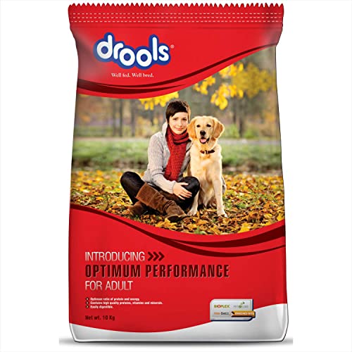 Drools Optimum Performance Adult Dog Food, Made with Real Chicken Aided with Fish Oil, Essential Amino Acids and High Protein Which Promotes Optimum Growth and Muscle Development - 10kg
