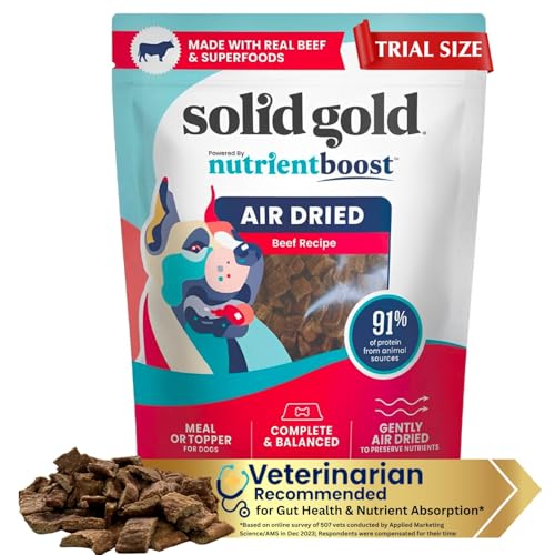 Solid Gold Air Dried Dog Food Toppers for Picky Eaters - Healthy Dog Treats Made with Real Beef to Serve as Meal Topper or Dog Treat - Supports Muscle Growth, Immunity, and Healthy Digestion - 4 oz