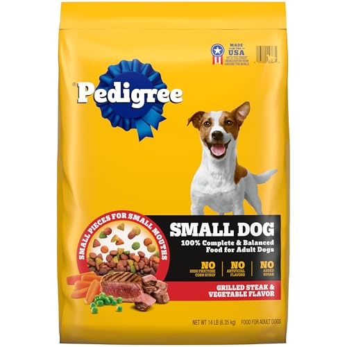 Pedigree Small Dog Complete Nutrition Small Breed Adult Dry Dog Food Grilled Steak and Vegetable Flavor Dog Kibble, 14 lb. Bag
