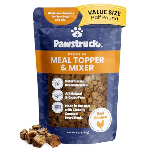 Pawstruck Vet Recommended Air Dried Dog Food Toppers for Picky Eaters, Made in USA with Real Chicken, Premium All Natural Meal Mix-in Kibble Enhancer, 8 oz, Packaging May Vary