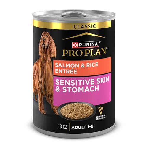 Purina Pro Plan Sensitive Skin and Stomach Dog Food Wet Classic Pate Salmon and Rice Entrée - (Pack of 12) 13 oz. Cans