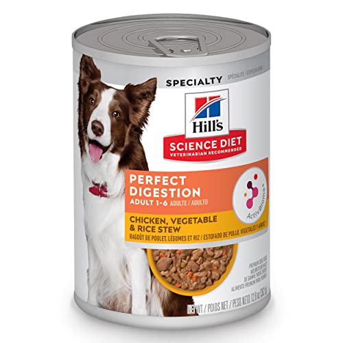 Hill's Science Diet Perfect Digestion, Adult 1-6, Digestive Support, Wet Dog Food, Chicken, Vegetable & Rice Stew, 12.5 oz Can, Case of 12
