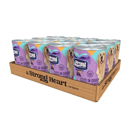 A Strong Heart Wet Dog Food, Cuts in Gravy with Beef - 13.2 oz Cans (Pack of 12), Made in The USA with Real Beef