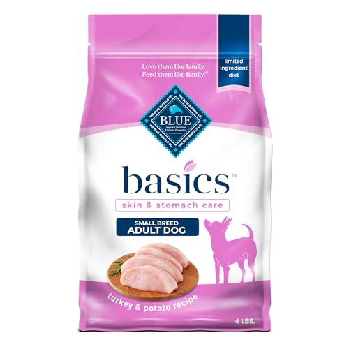 Blue Buffalo Basics Adult Small Breed Dry Dog Food for Skin & Stomach Care, Limited Ingredient Diet, Made in the USA with Natural Ingredients, Turkey & Potato Recipe, 4-lb. Bag