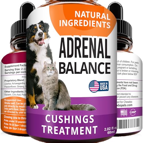 Adrenal Balance for Dogs and Cats - Cushings Treatment for Pets, Adrenal Support w/ Ashwagandha, Licorice Root, Rhodiola Rosea - 2oz Herbal Drops