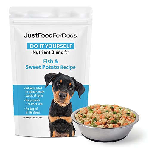 JustFoodForDogs DIY Nutrient Blend for Homemade Dog Food, Fish & Sweet Potato Recipe, 5.92oz