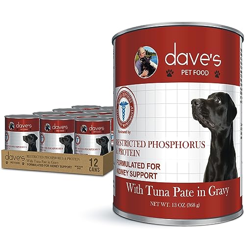 Dave's Pet Food Kidney Support for Dogs (Tuna Pate), Non-Prescription Low Phosphorus, Low Sodium, Canned Wet Dog Food, Renal Kidney Care, Vet Formulated, 13.2 oz (12 Pack)