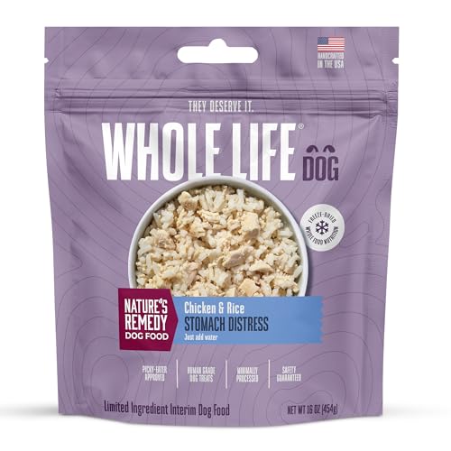 Whole Life Pet Bland Diet for Dogs – Sensitive Stomach Dog Food for Dog Digestive Support, Constipation, Anti Diarrhea & Vomit Relief – Human Grade, Quick & Easy Chicken and Rice, Ready in Minutes